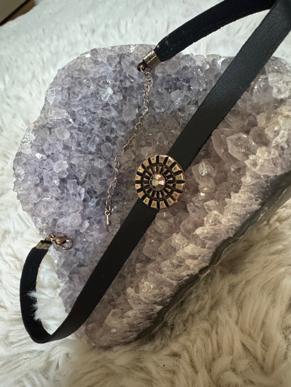 Black Leather Choker with Decorative Concho